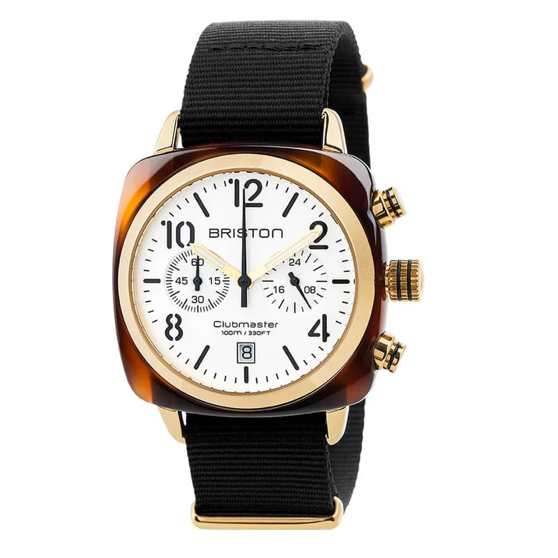 BRISTON Clubmaster Classic - Chrono - Gold - White 17140.PYA.T.2.NB