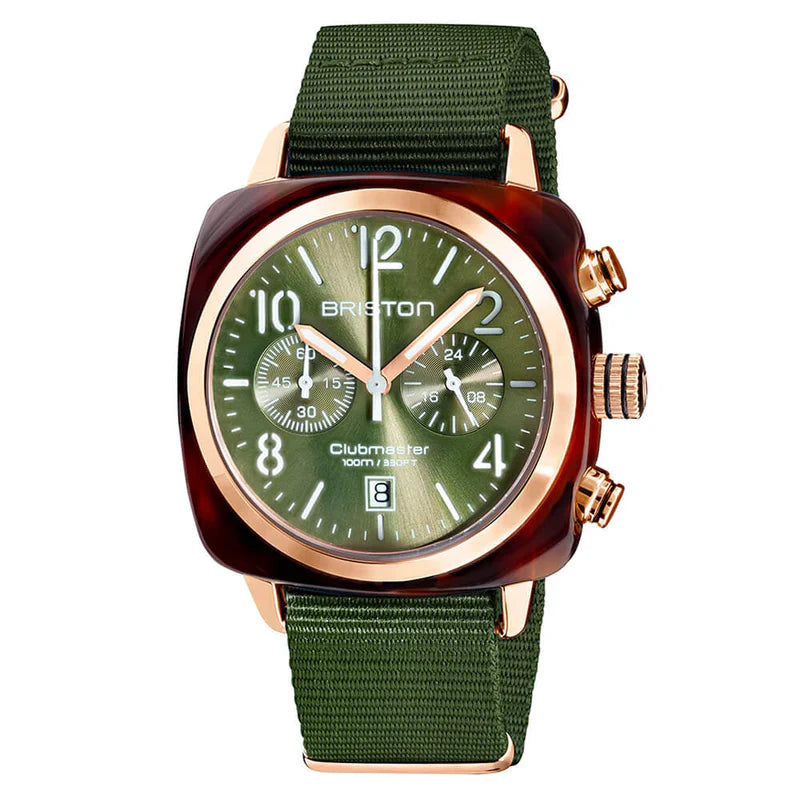 BRISTON Clubmaster Classic - Chrono - Gold - Olive Green 19140.PRA.T.26.NOL