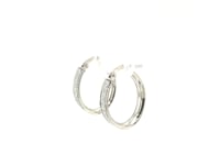 14k White Gold Glitter Center Oval Hoop Earrings