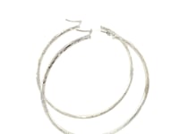 14k White Gold Diamond Cut Hoop Earrings (1 3/4 inch Diameter) 