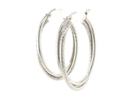 Sterling Silver Oval Twisted Tube Hoop Earrings