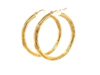 14k Yellow Gold Fancy Diamond Cut Hoop Earrings (35mm Diameter)