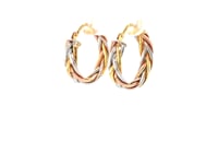 14k Tri Color Gold Three Toned Braided Hoop Earrings