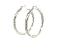 14k White Gold Fancy Diamond Cut Hoop Earrings (35mm Diameter)