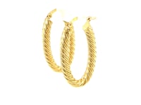 14k Yellow Gold Twisted Cable Oval Hoop Earrings