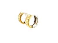 14k Two-Tone Gold Reversible Quilted Hinged Hoop Huggie Earrings