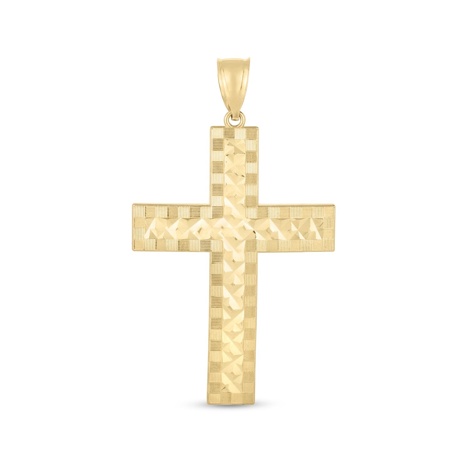 14k Yellow Gold High Polish Diamond Cut Cross Pendant