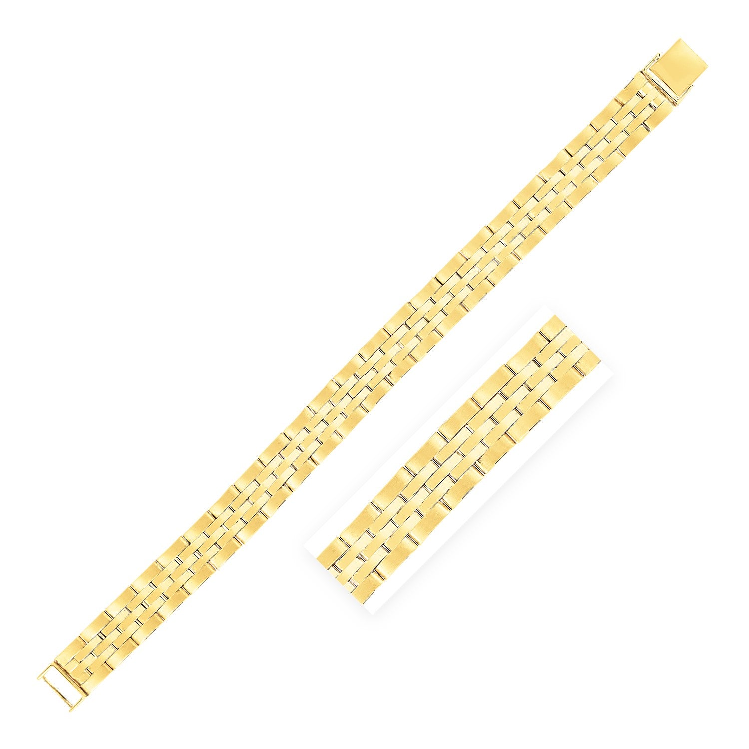 14k Yellow Gold High Polish Railroad Panther Bracelet (12.0 mm)