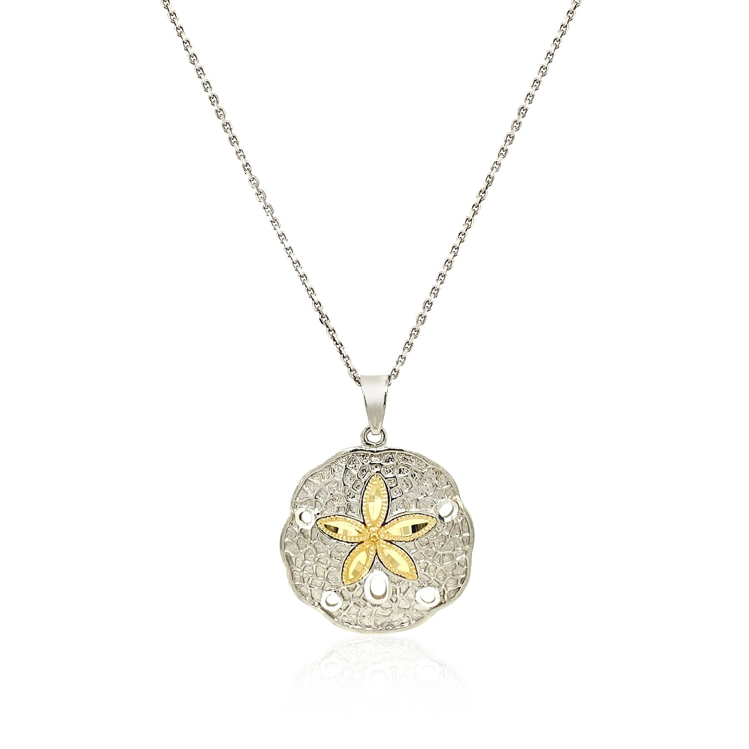 Designer Sterling Silver and 14k Yellow Gold Sand Dollar Pendant