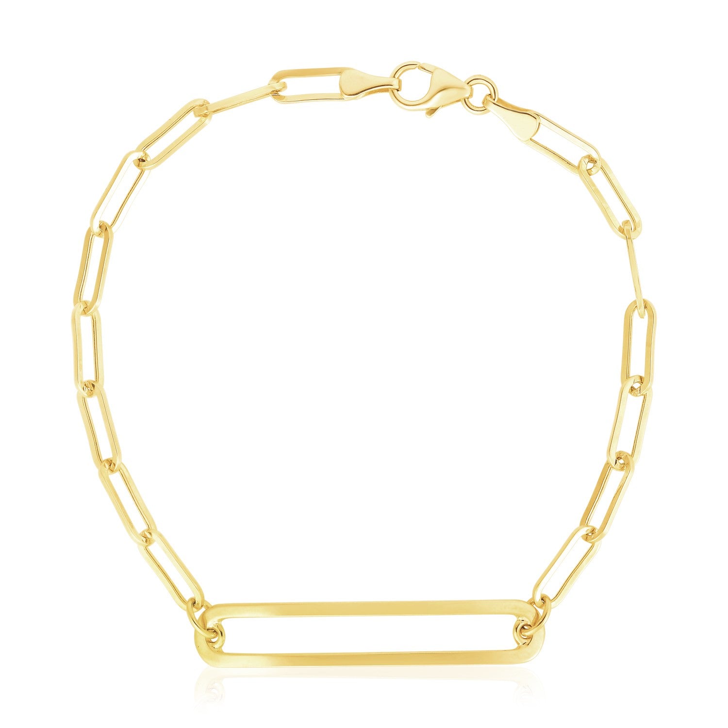 14k Yellow Gold High Polish Open Curved Paperclip Necklace