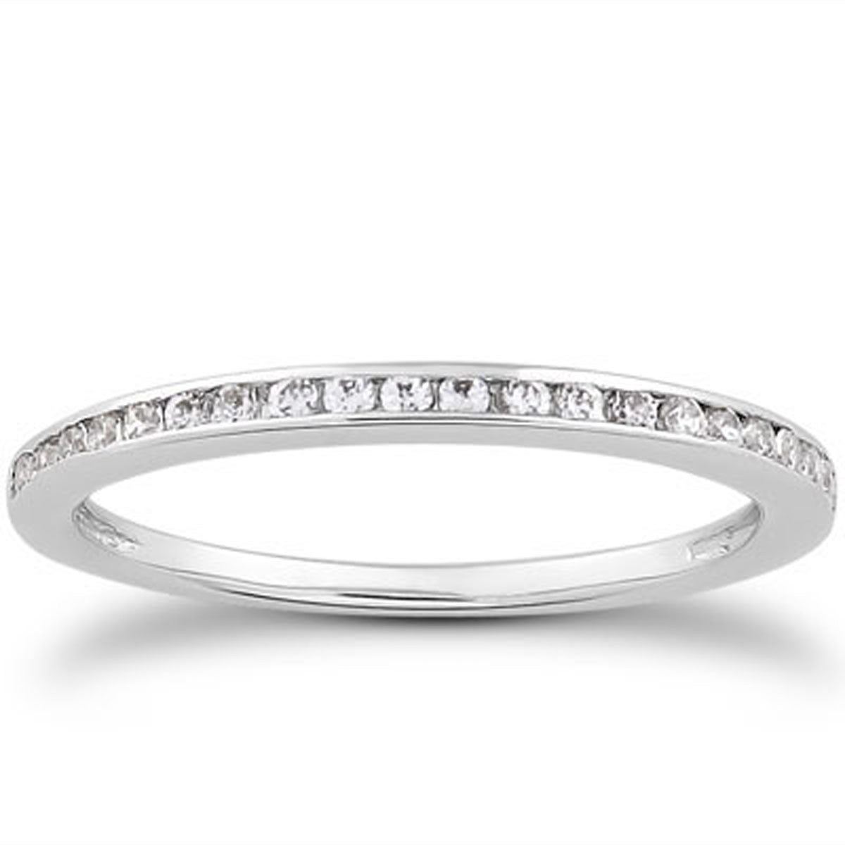 14k White Gold Slim Profile Diamond Channel Set Wedding Ring Band