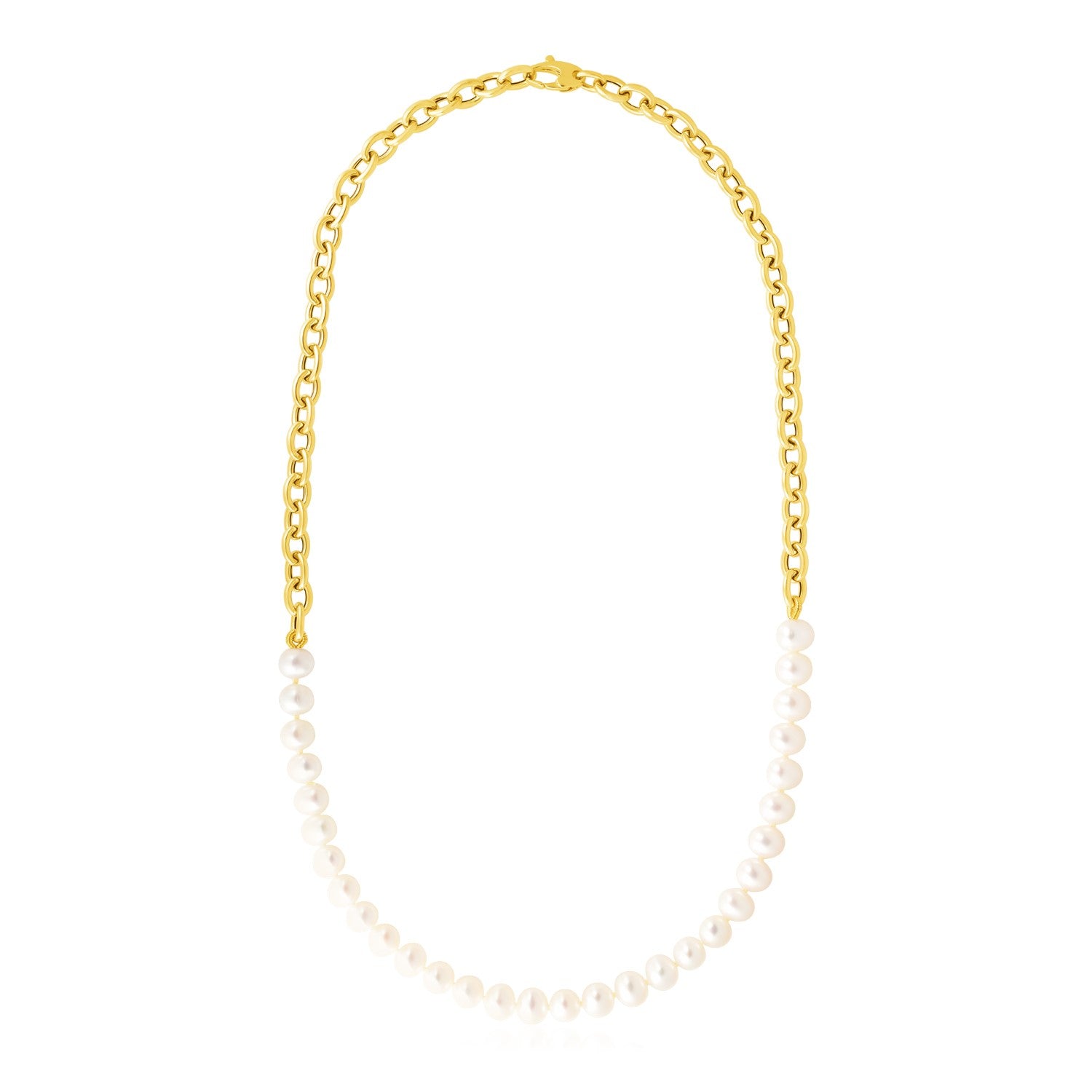 14k Yellow Gold Oval Chain Necklace with Pearls
