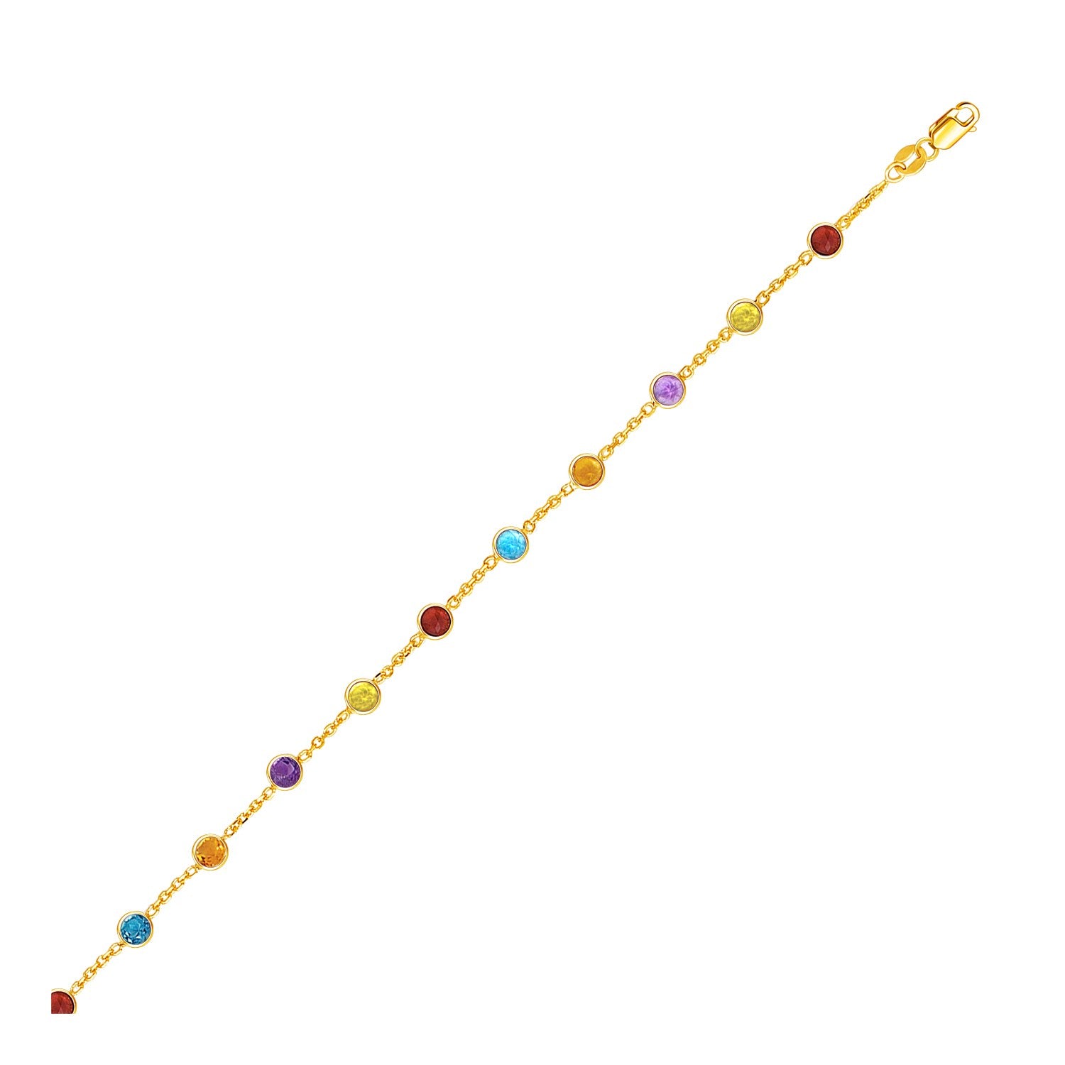14k Yellow Gold Cable Anklet with Round Multi Tone Stations