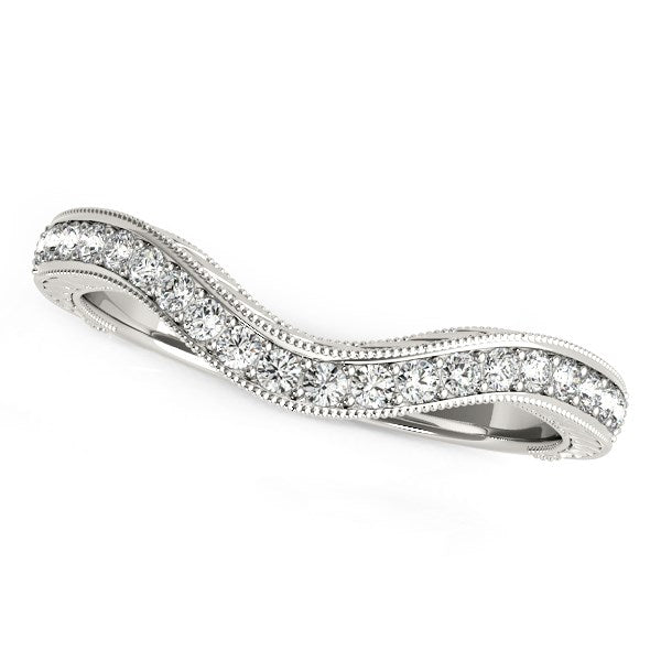 14k White Gold Milgrained Baroque Curved Diamond Wedding Ring (1/6 cttw)