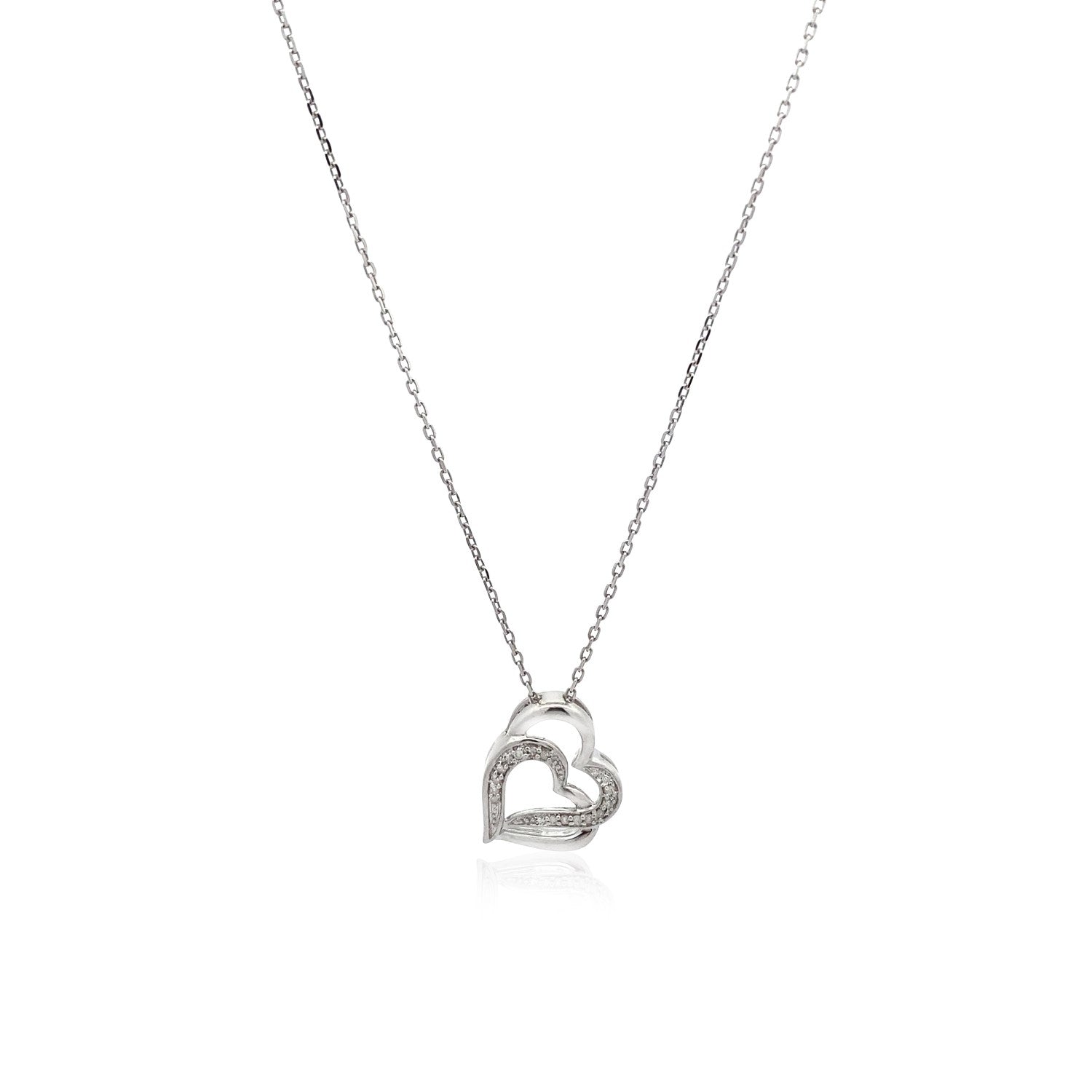 Sterling Silver Dual Heart Motif Pendant with Diamonds (.06 cttw)