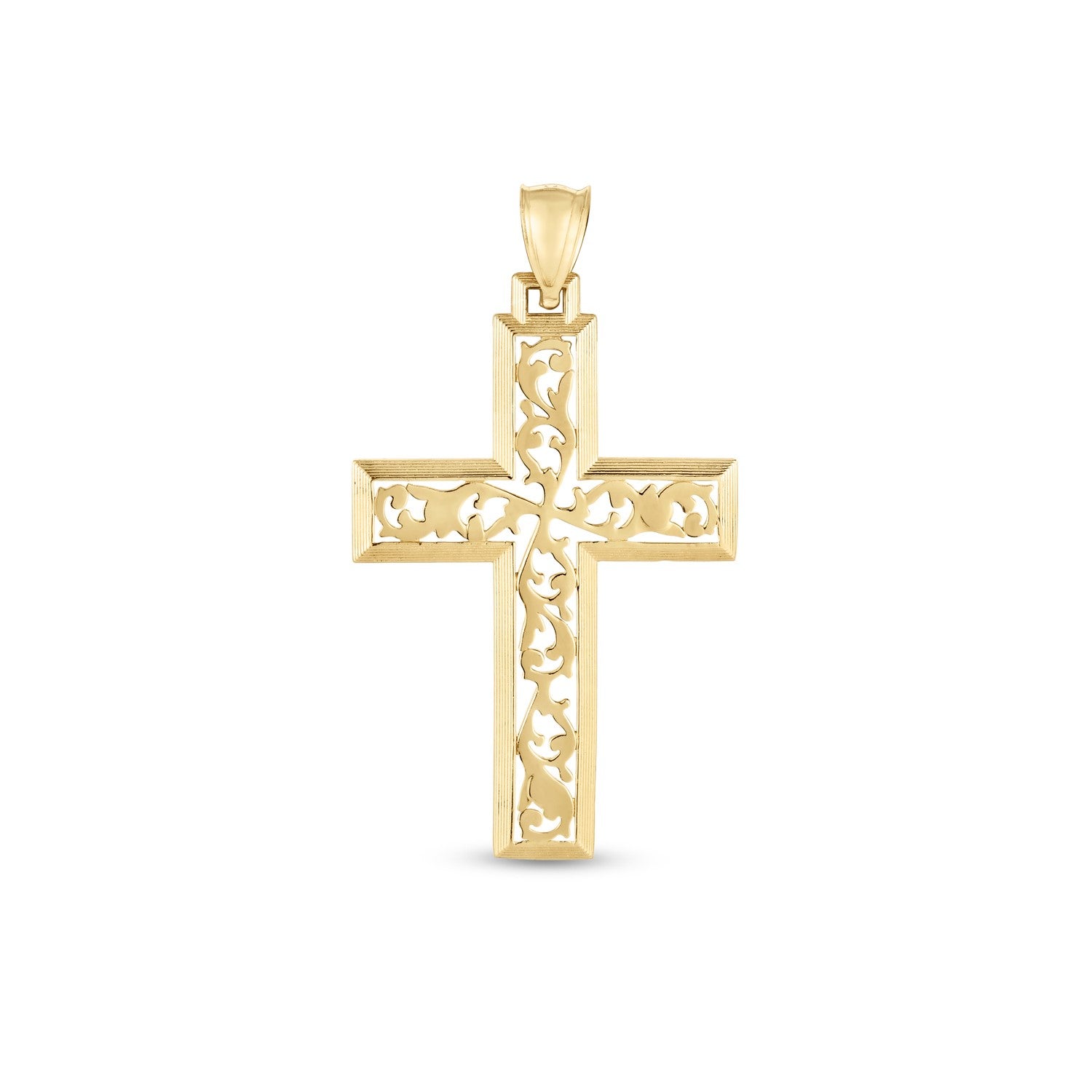 14k Yellow Gold High Polish Vine Cross Pendant