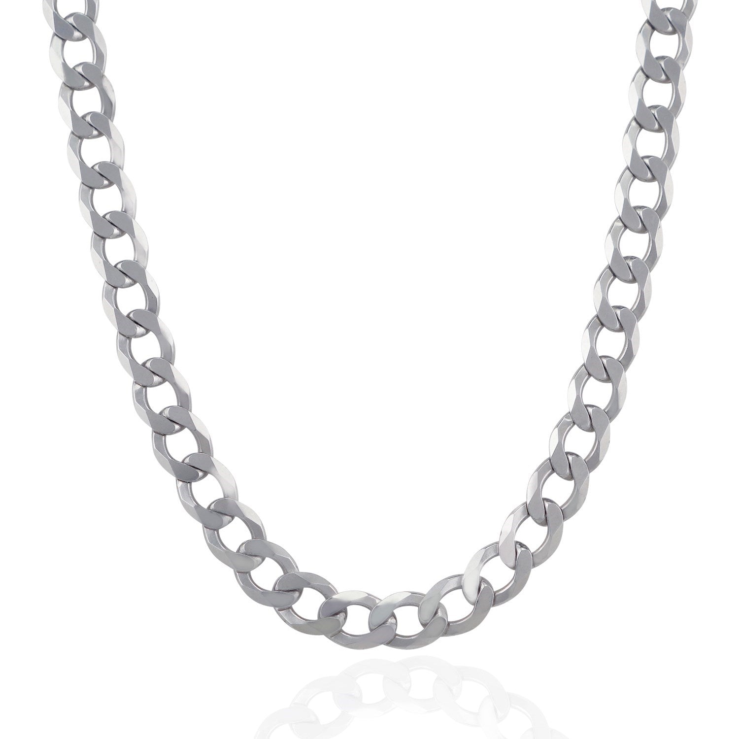 Rhodium Plated 11.6mm Sterling Silver Curb Style Chain