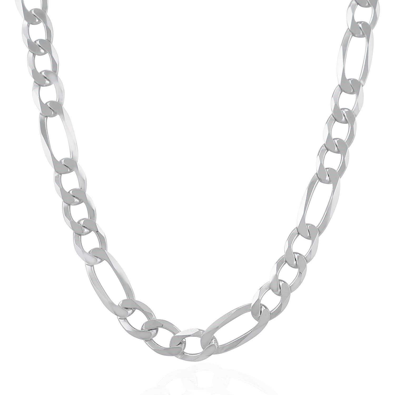Rhodium Plated 11.6mm Sterling Silver Figaro Style Chain
