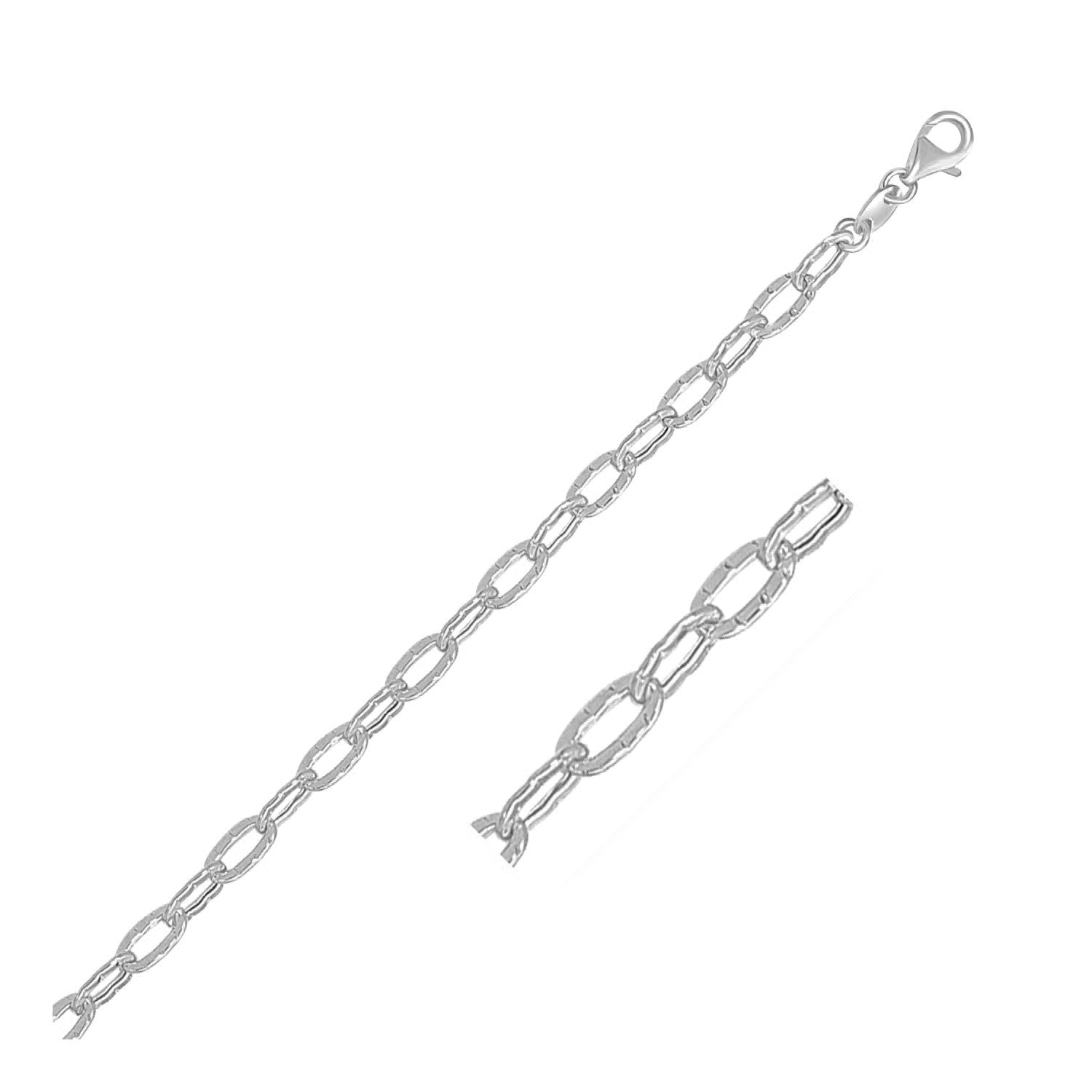 14k White Gold Anklet with Fancy Hammered Oval Links