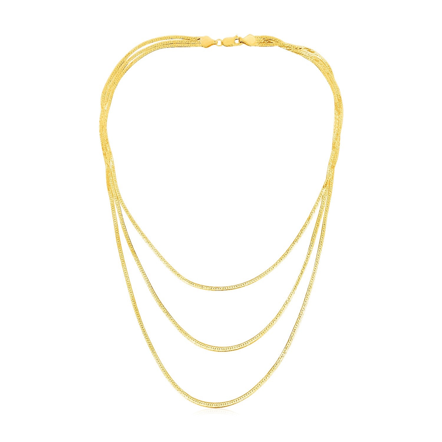 14k Yellow Gold Three Strand Herringbone Chain Necklace