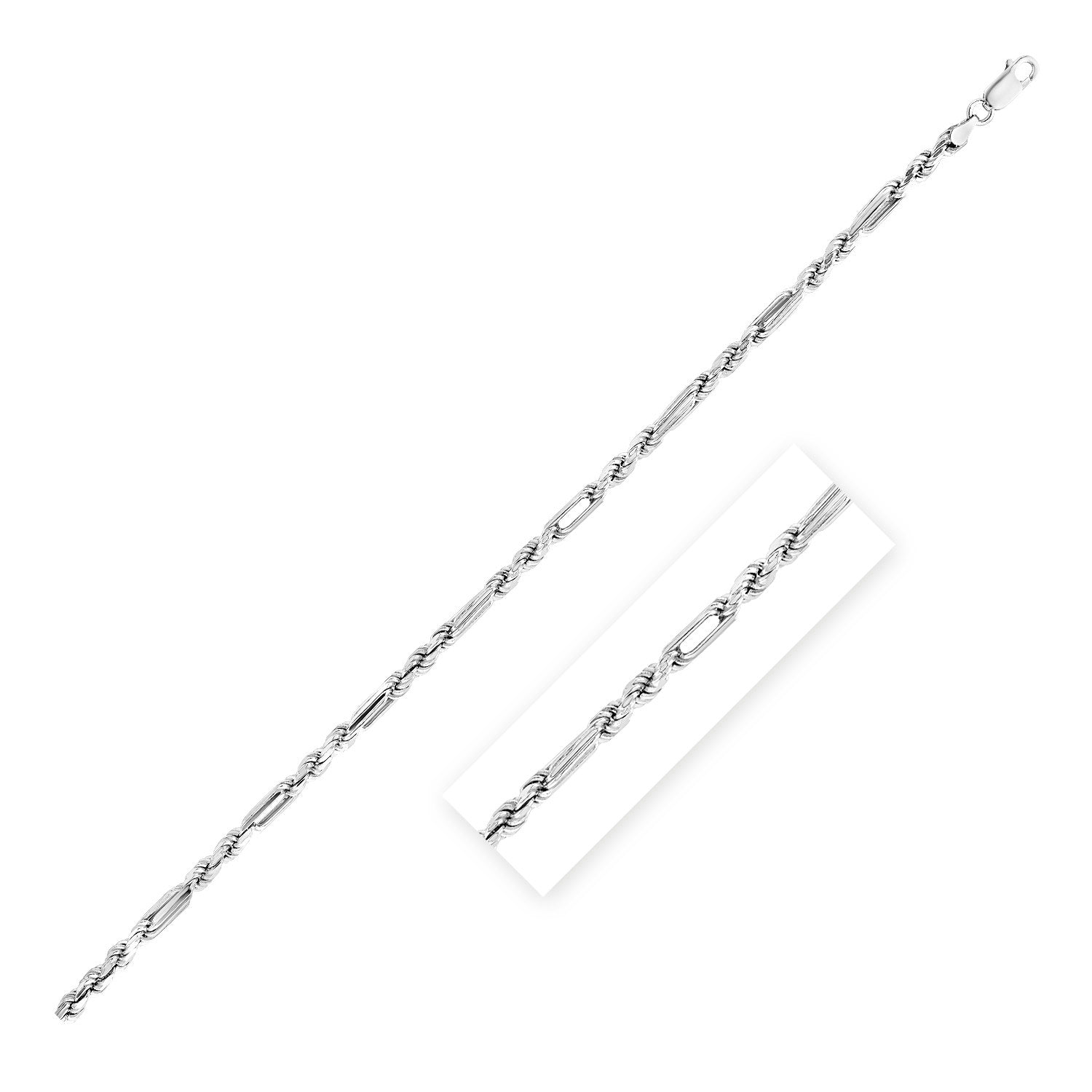 Sterling Silver Rhodium Plated Figarope Chain 3.8mm