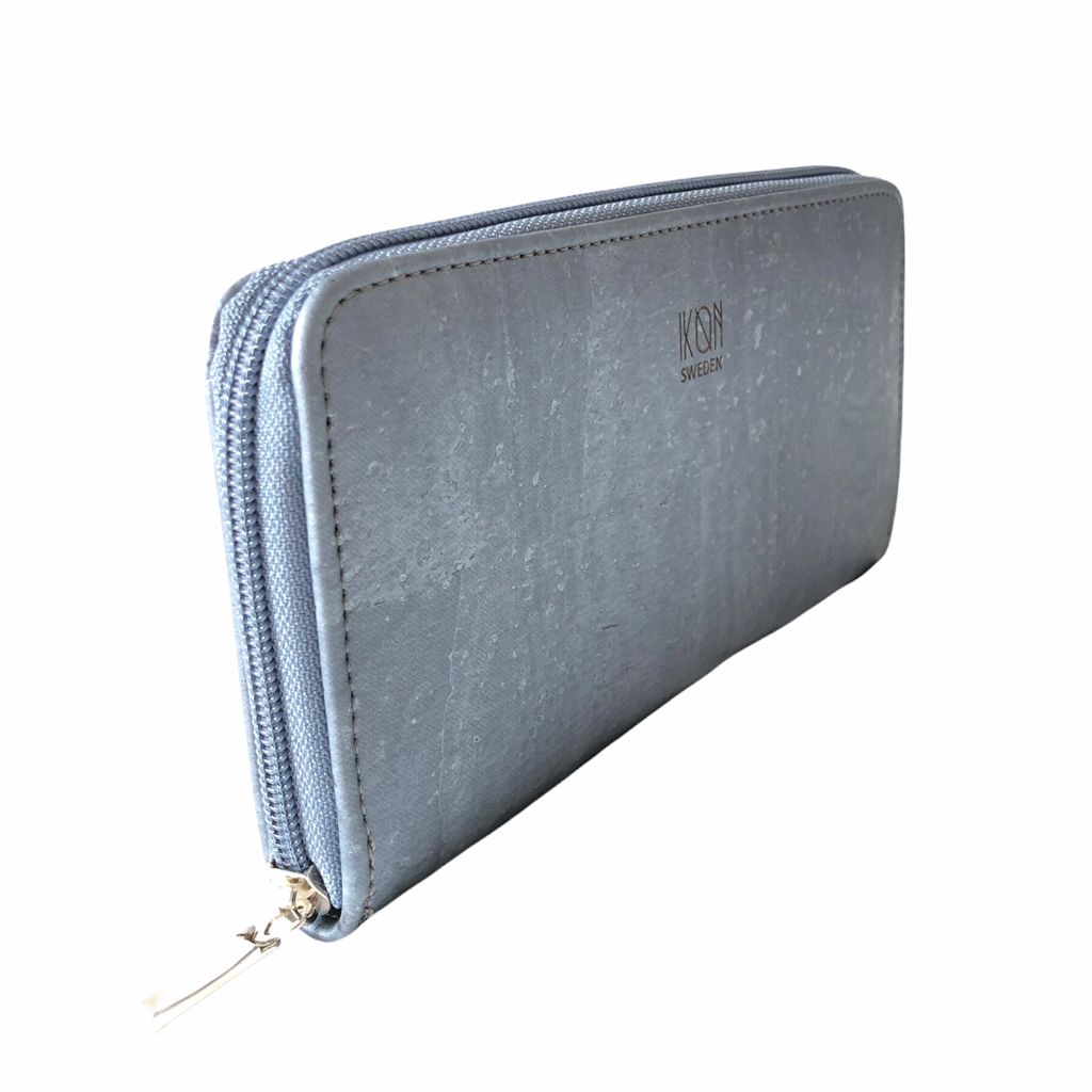 Cork Leather Vegan Zip Wallet - Metallic Grey-2